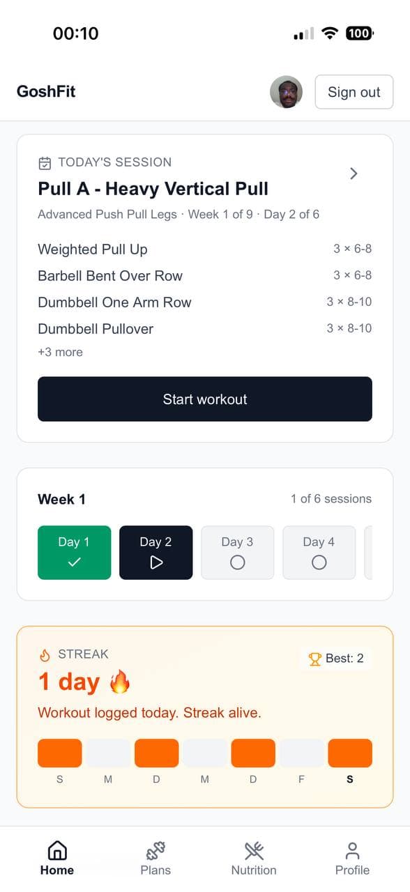 GoshFit streak alive on the dashboard